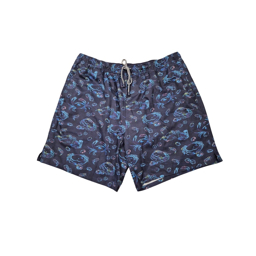 Peter Millar Mens XL Swim Trunks Navy Neon Casino Crab Shrimp Dice Print Shorts